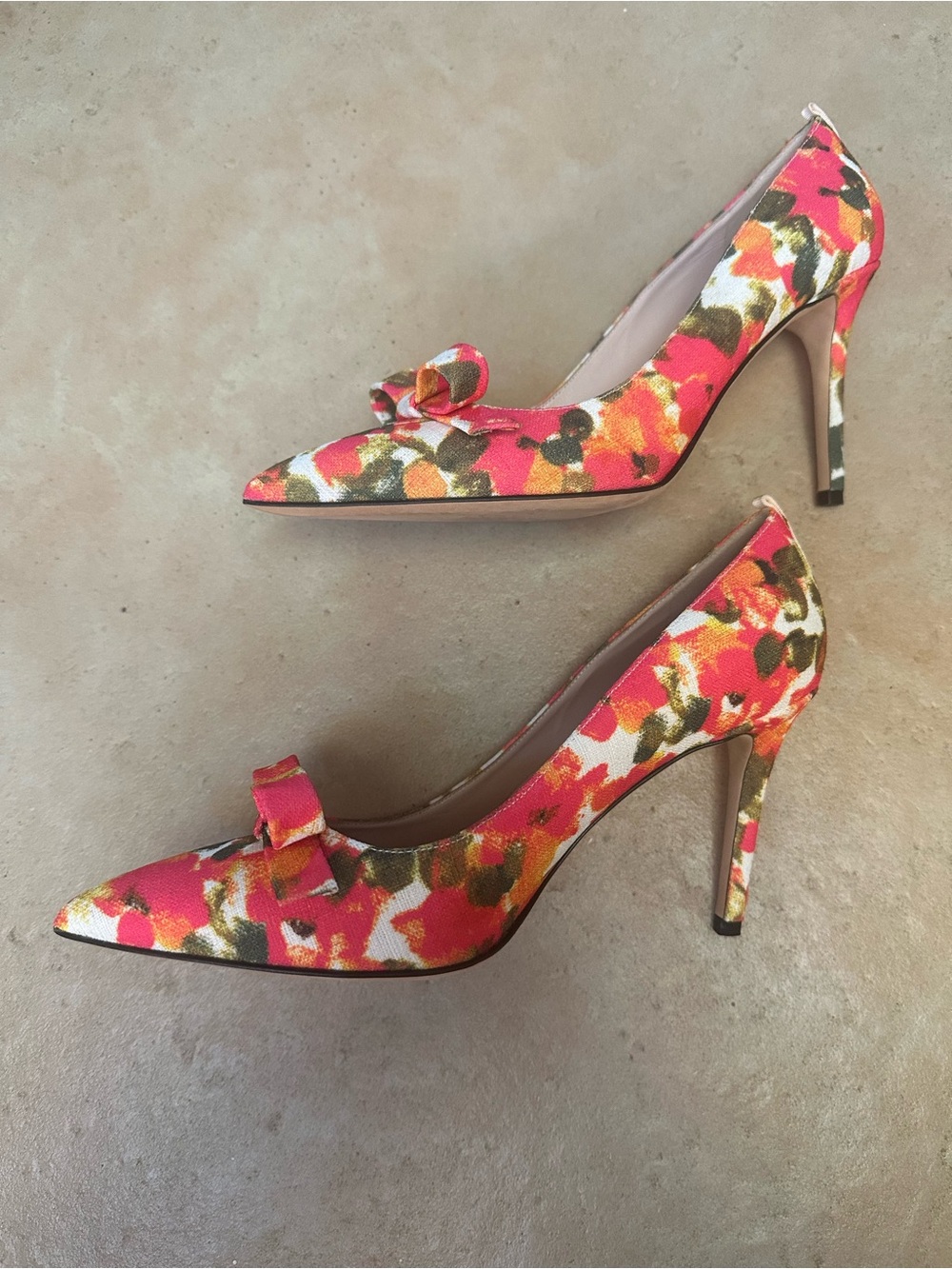 SJP by Sarah Jessica Parker Floral Pointed-Toe Bow Pumps - Pink Orange Multi - Picture 2 of 4